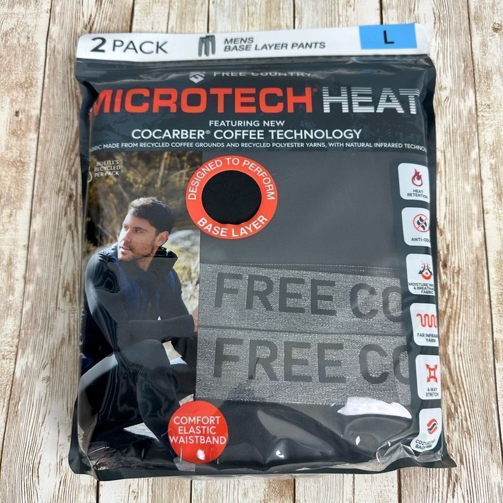 Free Country Men’s Baselayer Bottom Black Large 2PK